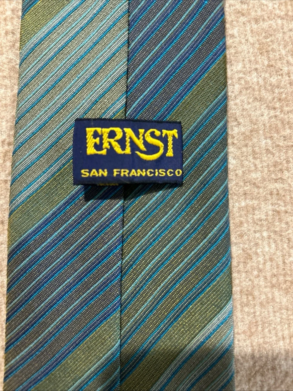 Ernst San Francisco Men's Olive and Teal Striped Tie